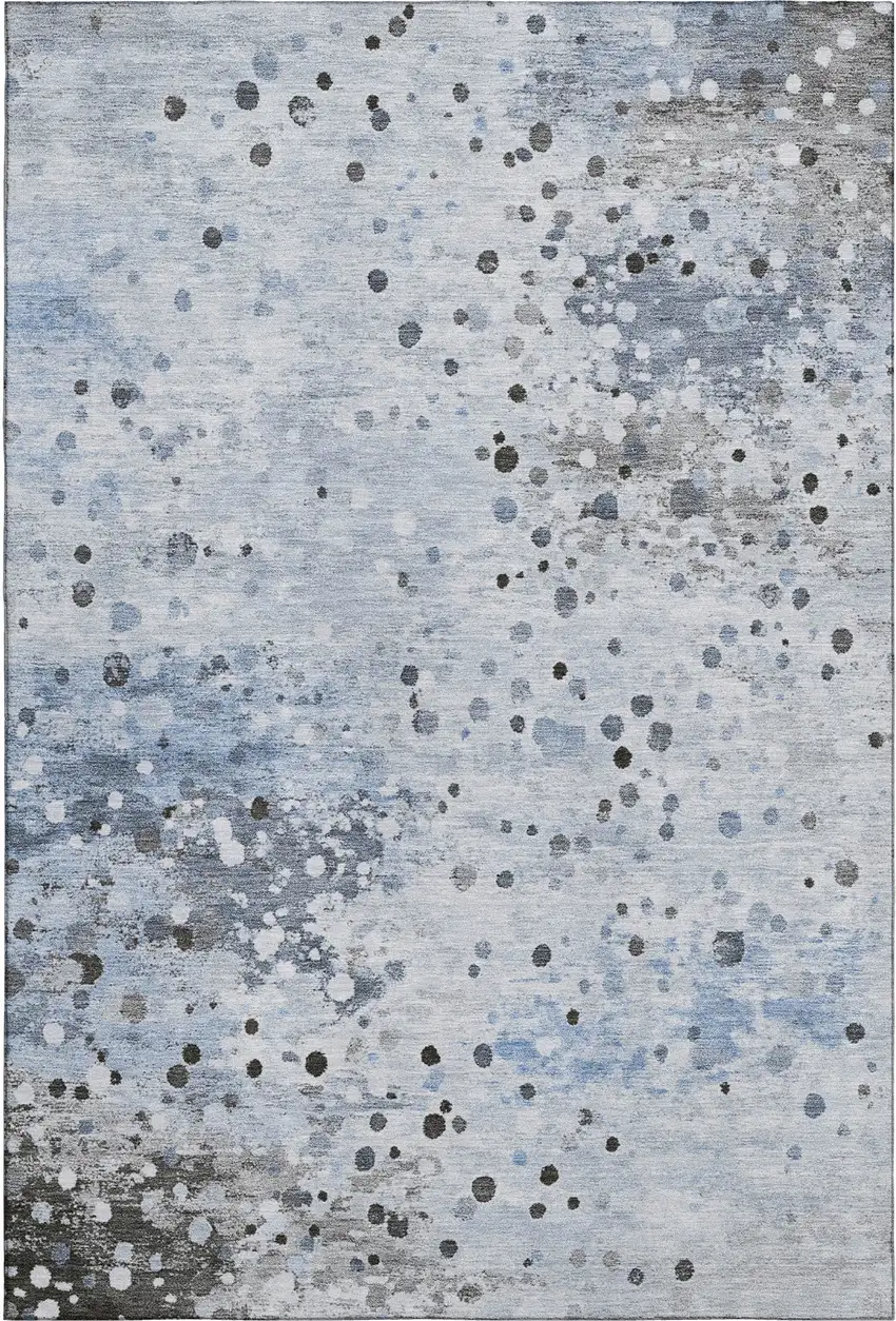 Sky Blue Charcoal And Ivory Abstract Washable Area Rug With UV Protection Photo 1