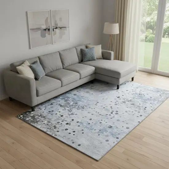 Sky Blue Charcoal And Ivory Abstract Washable Area Rug With UV Protection Photo 2