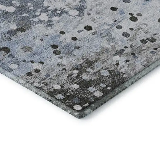 Sky Blue Charcoal And Ivory Abstract Washable Area Rug With UV Protection Photo 7