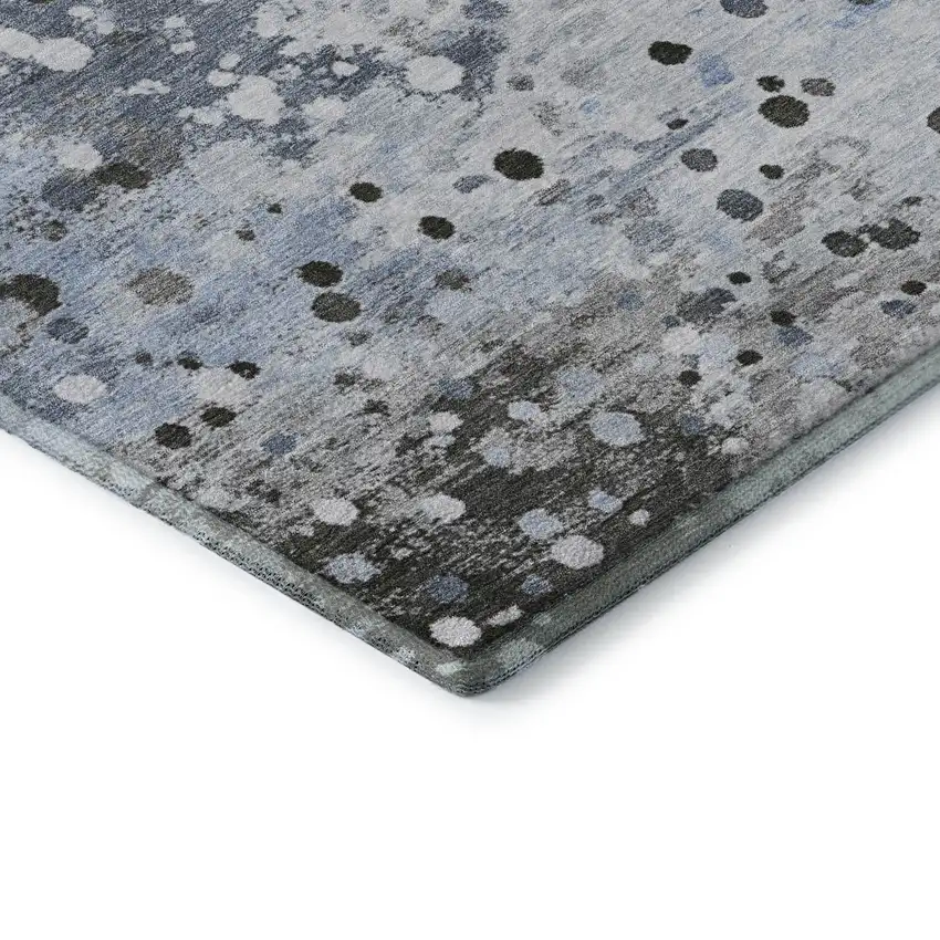 Sky Blue Charcoal And Ivory Abstract Washable Area Rug With UV Protection Photo 7