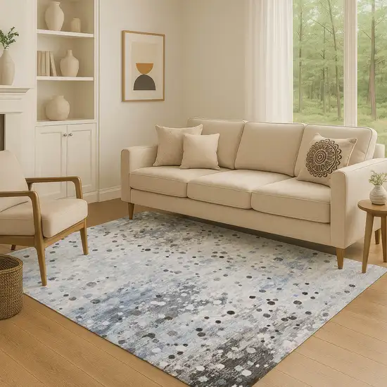 Sky Blue Charcoal And Ivory Abstract Washable Area Rug With UV Protection Photo 5