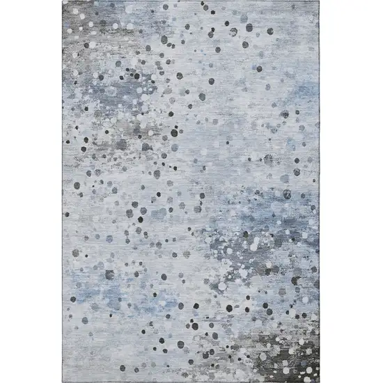Sky Blue Charcoal And Ivory Abstract Washable Area Rug With UV Protection Photo 4