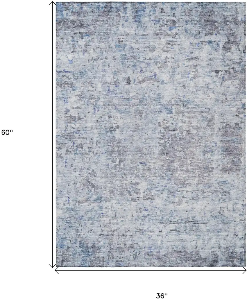 Sky Blue Charcoal And Ivory Abstract Washable Indoor Outdoor Area Rug Photo 7