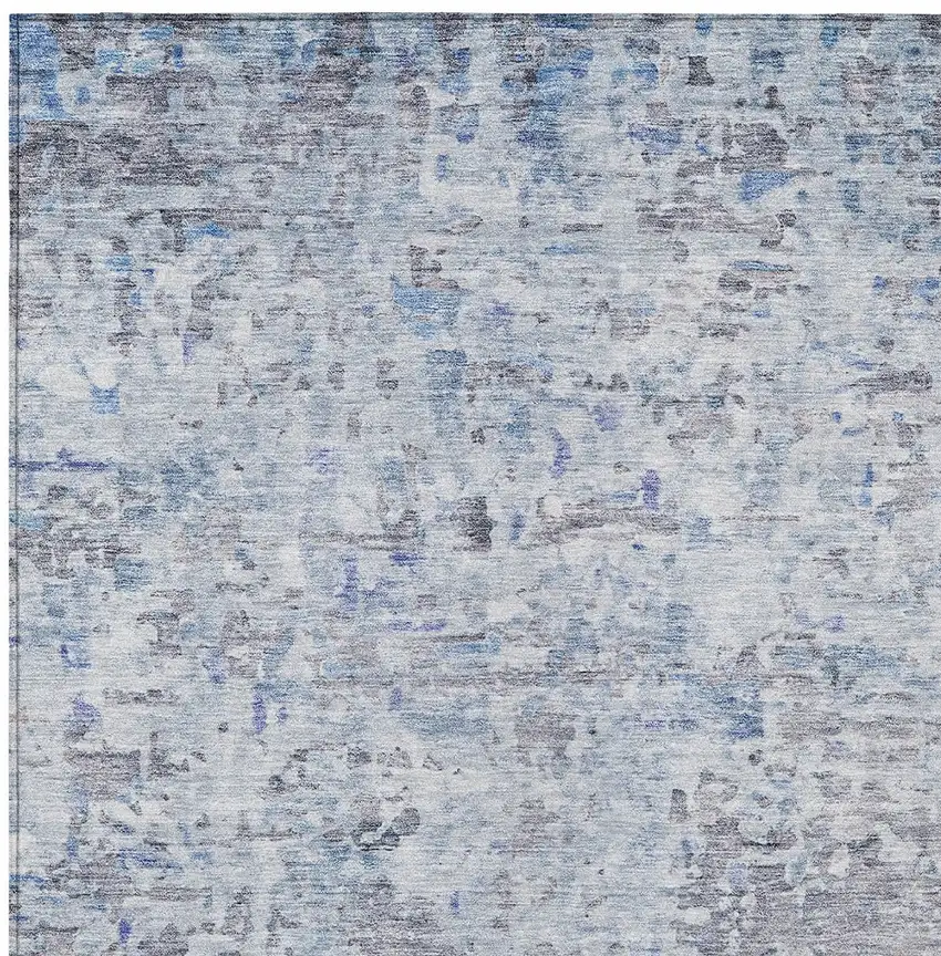 Sky Blue Charcoal And Ivory Abstract Washable Indoor Outdoor Area Rug Photo 5