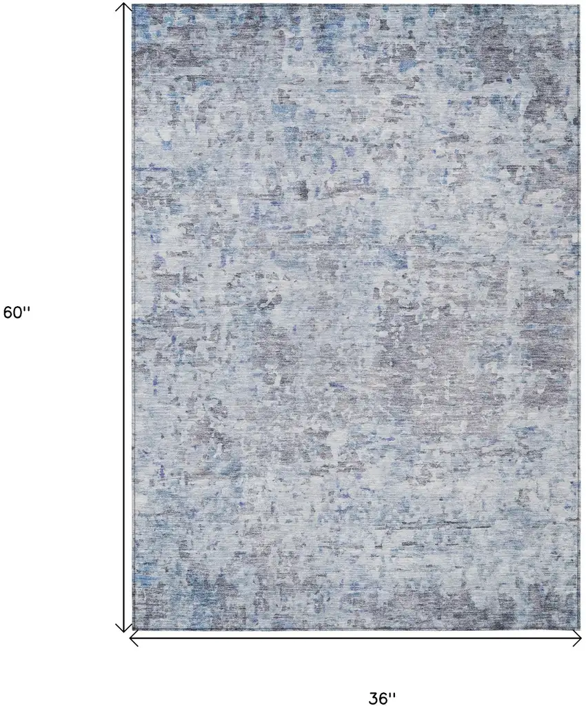 Sky Blue Charcoal And Ivory Abstract Washable Indoor Outdoor Area Rug Photo 7