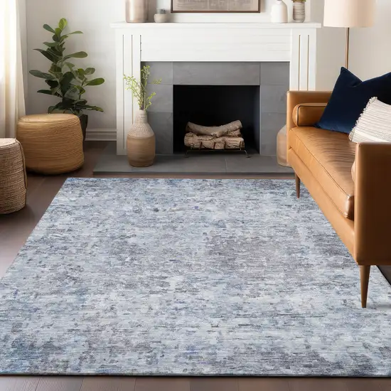 Sky Blue Charcoal And Ivory Abstract Washable Indoor Outdoor Area Rug Photo 8