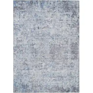 Photo of Sky Blue Charcoal And Ivory Abstract Washable Indoor Outdoor Area Rug