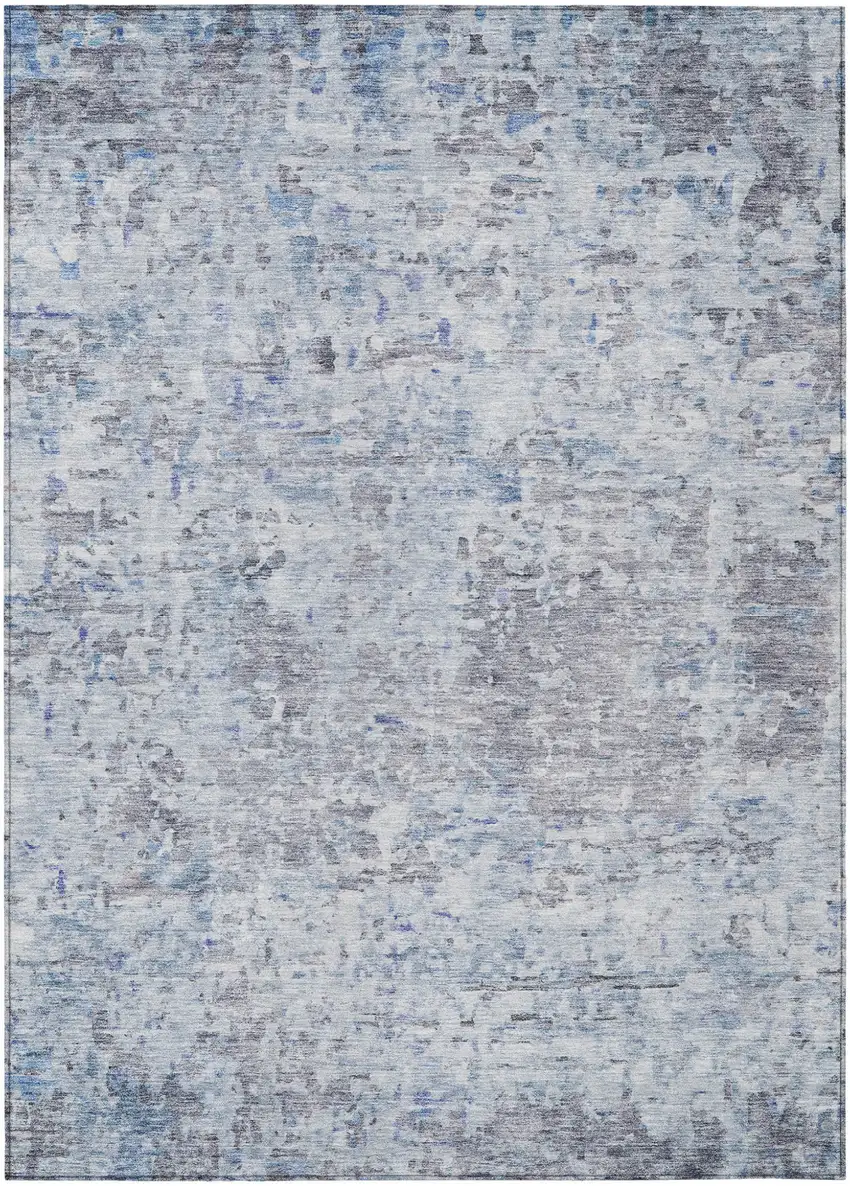 Sky Blue Charcoal And Ivory Abstract Washable Indoor Outdoor Area Rug Photo 2