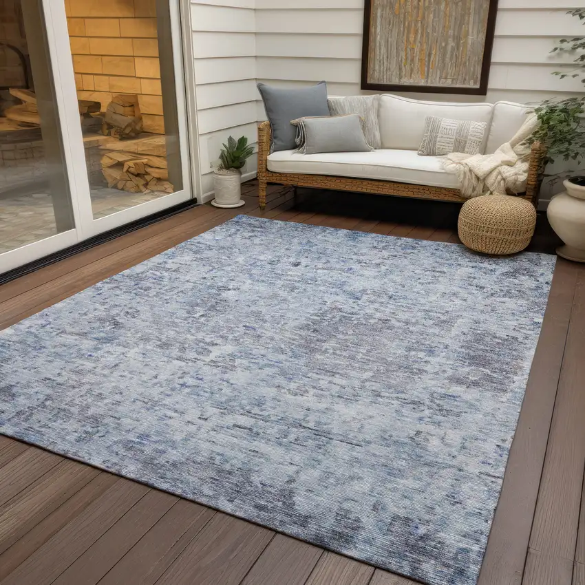 Sky Blue Charcoal And Ivory Abstract Washable Indoor Outdoor Area Rug Photo 7