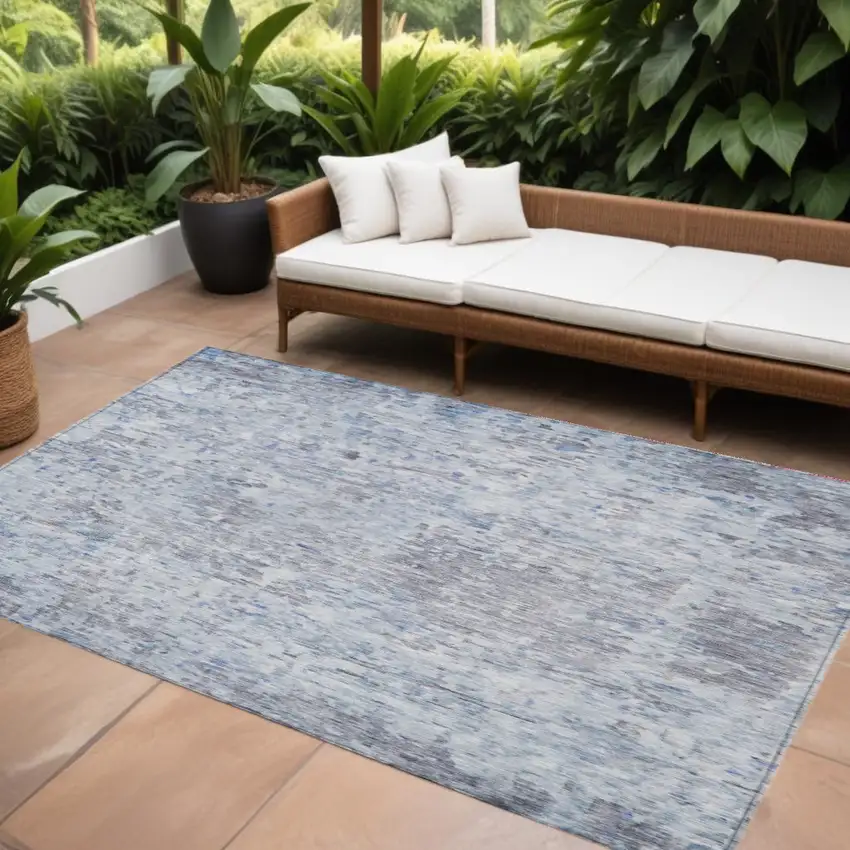 Sky Blue Charcoal And Ivory Abstract Washable Indoor Outdoor Area Rug Photo 1