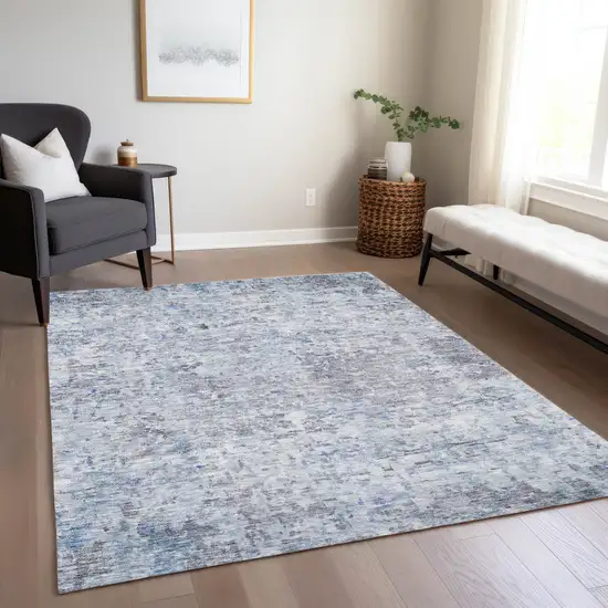 Sky Blue Charcoal And Ivory Abstract Washable Indoor Outdoor Area Rug Photo 9