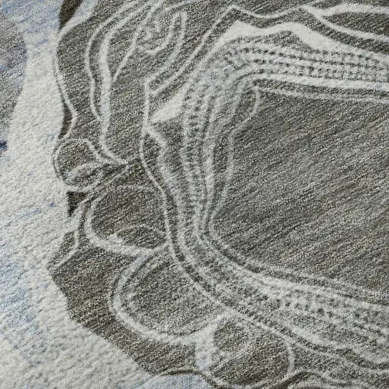 Sky Blue Charcoal And Ivory Geometric Washable Area Rug With UV Protection Photo 9