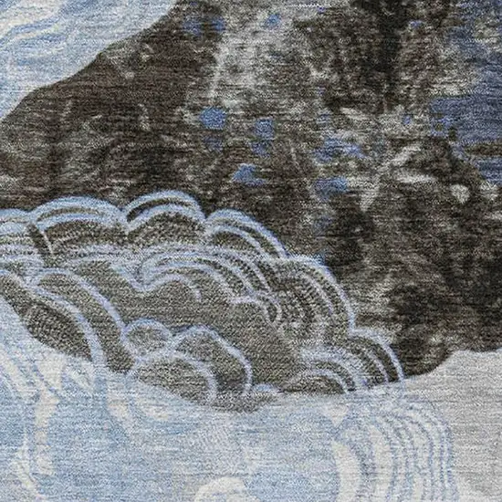 Sky Blue Charcoal And Ivory Geometric Washable Area Rug With UV Protection Photo 2