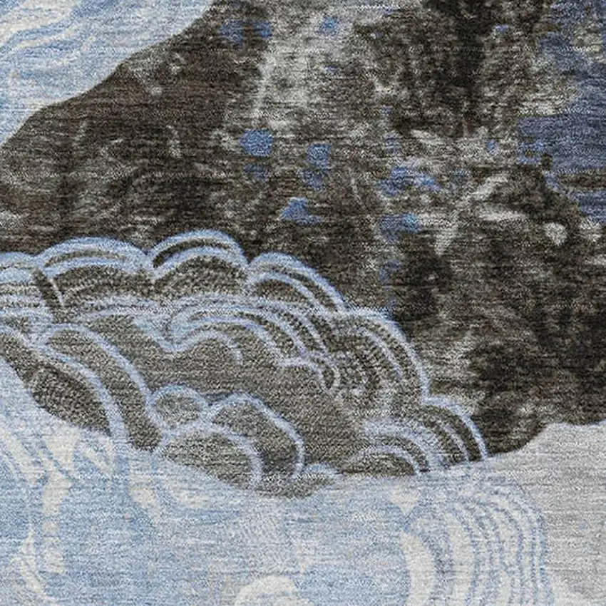 Sky Blue Charcoal And Ivory Geometric Washable Area Rug With UV Protection Photo 2