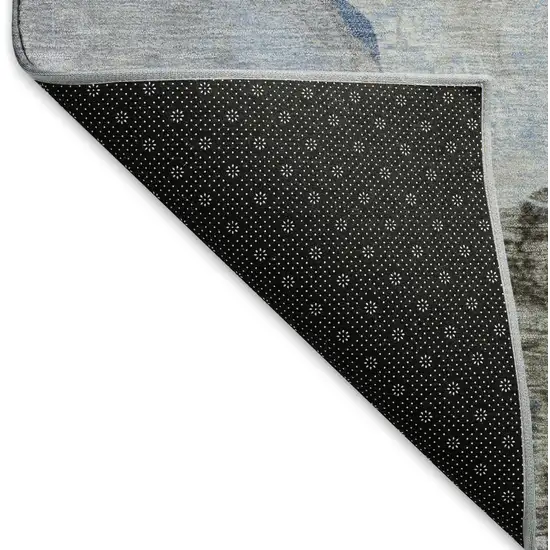 Sky Blue Charcoal And Ivory Geometric Washable Area Rug With UV Protection Photo 6