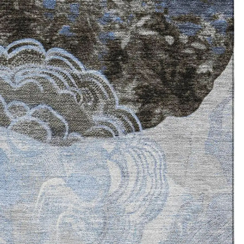 Sky Blue Charcoal And Ivory Geometric Washable Area Rug With UV Protection Photo 2