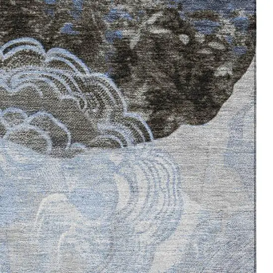 Sky Blue Charcoal And Ivory Geometric Washable Area Rug With UV Protection Photo 2