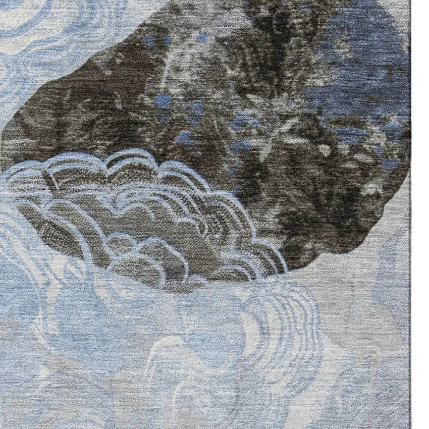 Sky Blue Charcoal And Ivory Geometric Washable Area Rug With UV Protection Photo 3