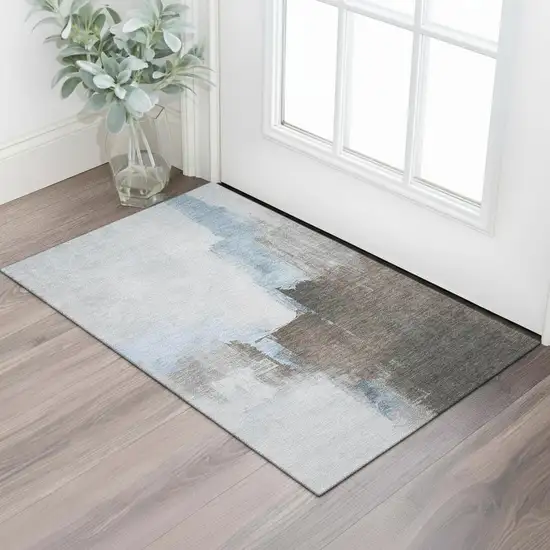Sky Blue Chocolate And Taupe Abstract Washable Area Rug With UV Protection Photo 2