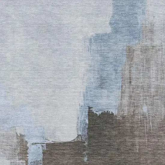 Sky Blue Chocolate And Taupe Abstract Washable Area Rug With UV Protection Photo 2
