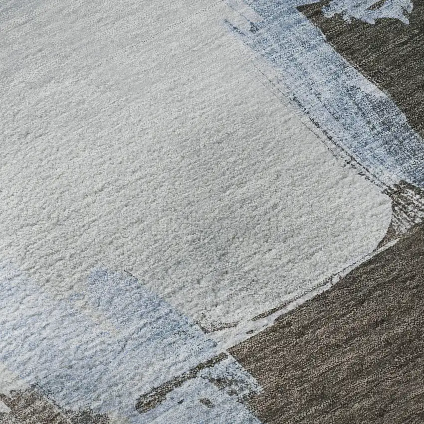 Sky Blue Chocolate And Taupe Abstract Washable Area Rug With UV Protection Photo 9