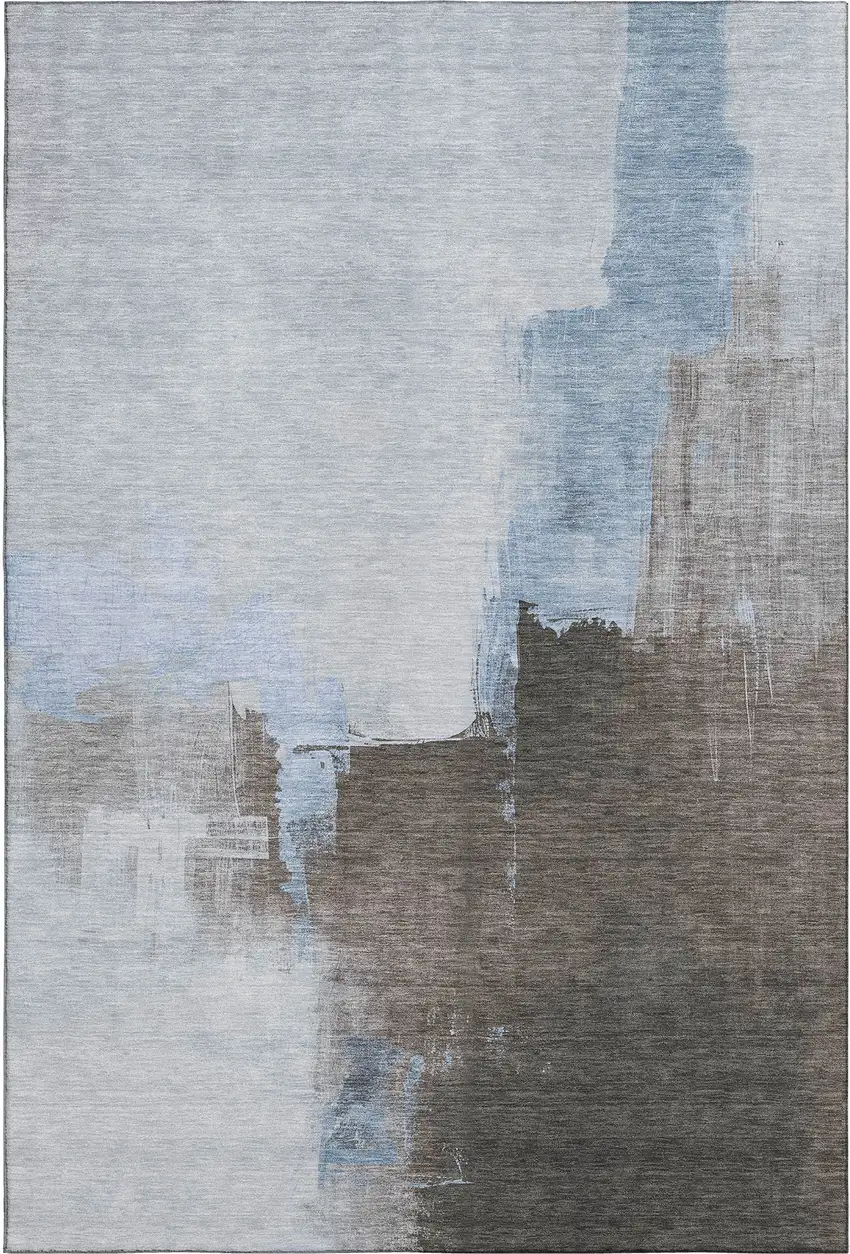 Sky Blue Chocolate And Taupe Abstract Washable Area Rug With UV Protection Photo 1