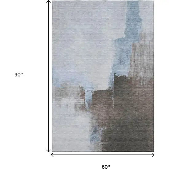 Sky Blue Chocolate And Taupe Abstract Washable Area Rug With UV Protection Photo 9