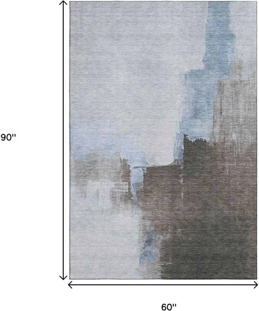 Sky Blue Chocolate And Taupe Abstract Washable Area Rug With UV Protection Photo 9