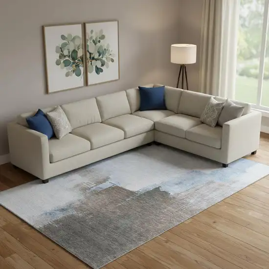 Sky Blue Chocolate And Taupe Abstract Washable Area Rug With UV Protection Photo 2