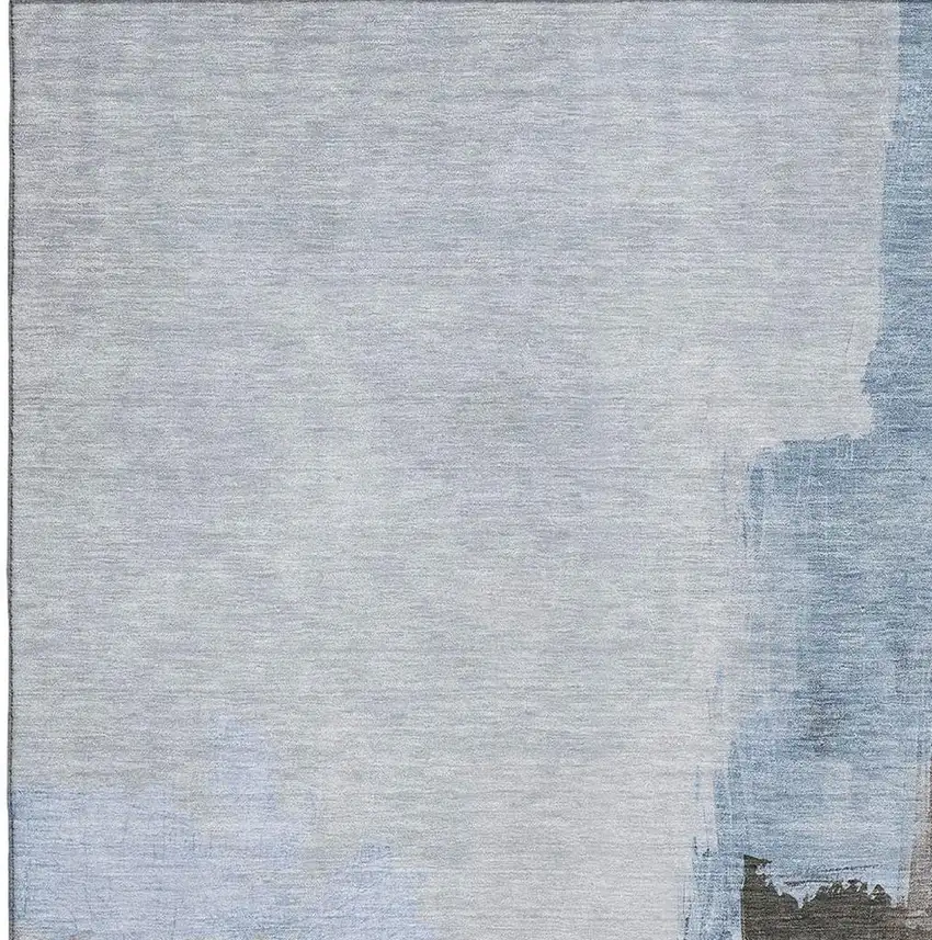 Sky Blue Chocolate And Taupe Abstract Washable Area Rug With UV Protection Photo 2