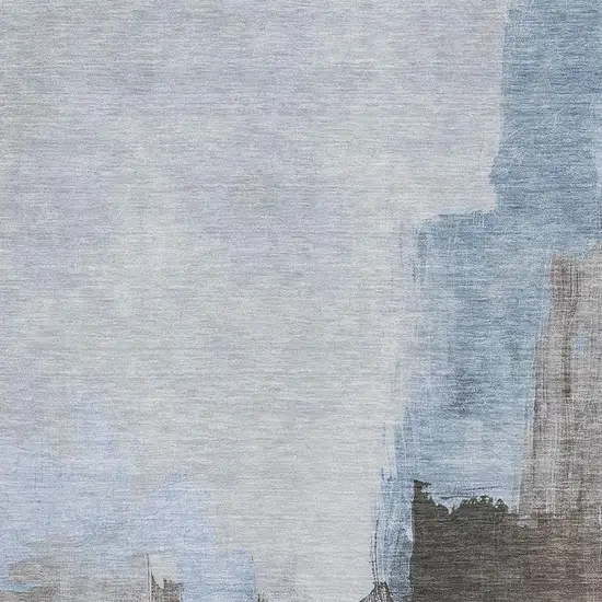 Sky Blue Chocolate And Taupe Abstract Washable Area Rug With UV Protection Photo 2