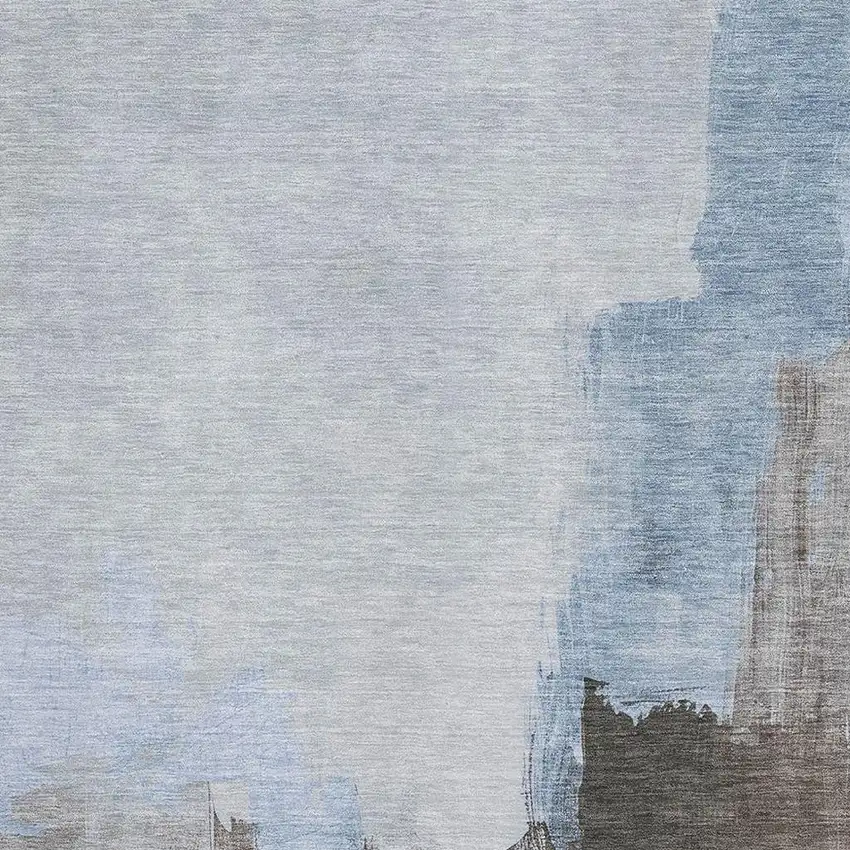 Sky Blue Chocolate And Taupe Abstract Washable Area Rug With UV Protection Photo 2