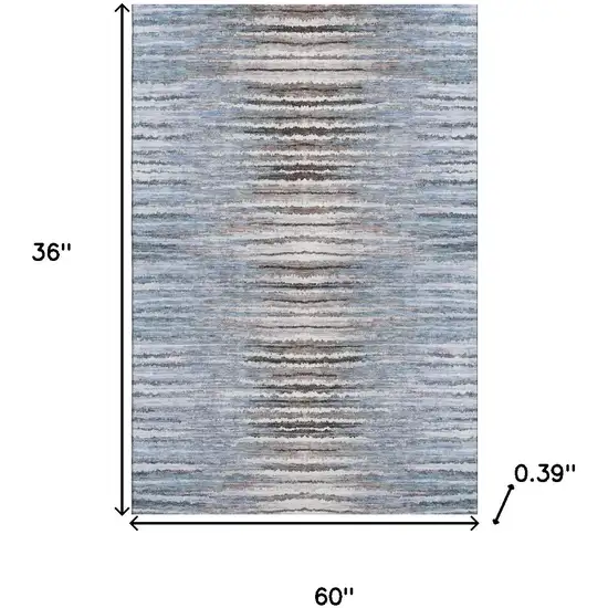 Sky Blue Coffee And Ivory Striped Washable Area Rug With UV Protection Photo 3