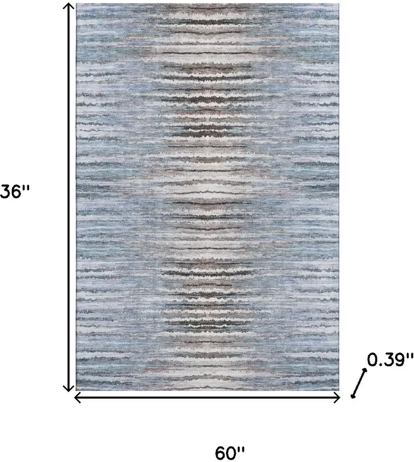 Sky Blue Coffee And Ivory Striped Washable Area Rug With UV Protection Photo 3