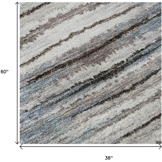 Sky Blue Coffee And Ivory Striped Washable Area Rug With UV Protection Photo 9