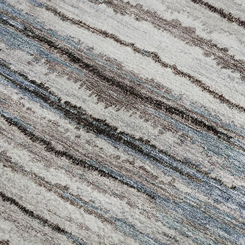 Sky Blue Coffee And Ivory Striped Washable Area Rug With UV Protection Photo 3