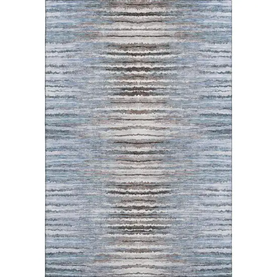 Sky Blue Coffee And Ivory Striped Washable Area Rug With UV Protection Photo 6
