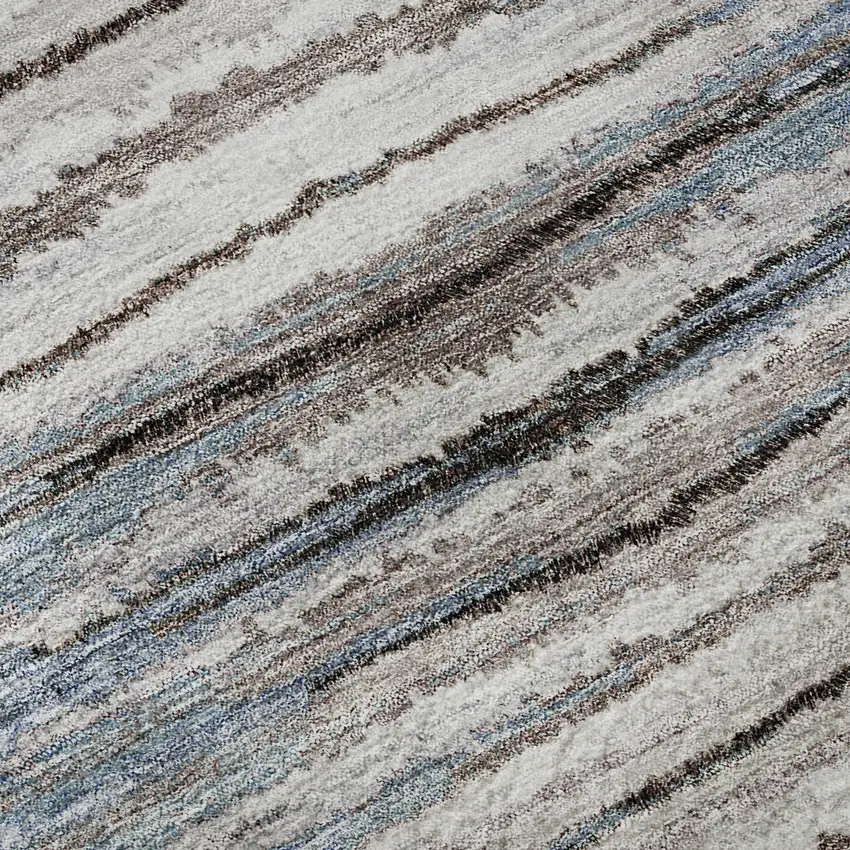 Sky Blue Coffee And Ivory Striped Washable Area Rug With UV Protection Photo 1