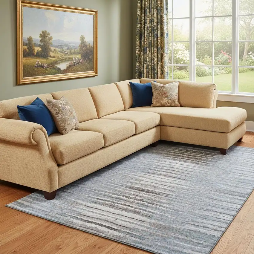 Sky Blue Coffee And Ivory Striped Washable Area Rug With UV Protection Photo 1