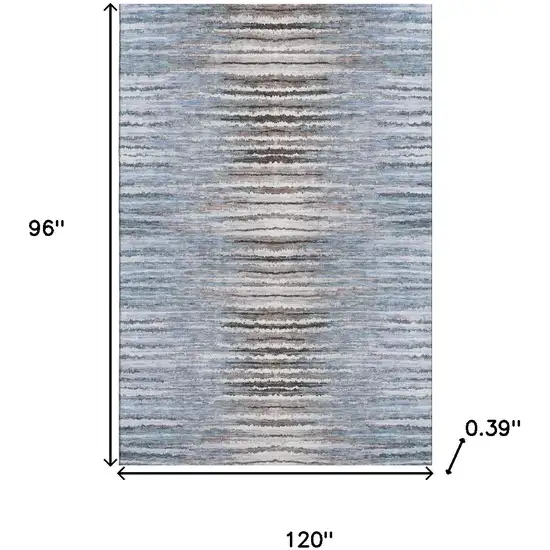 Sky Blue Coffee And Ivory Striped Washable Area Rug With UV Protection Photo 3