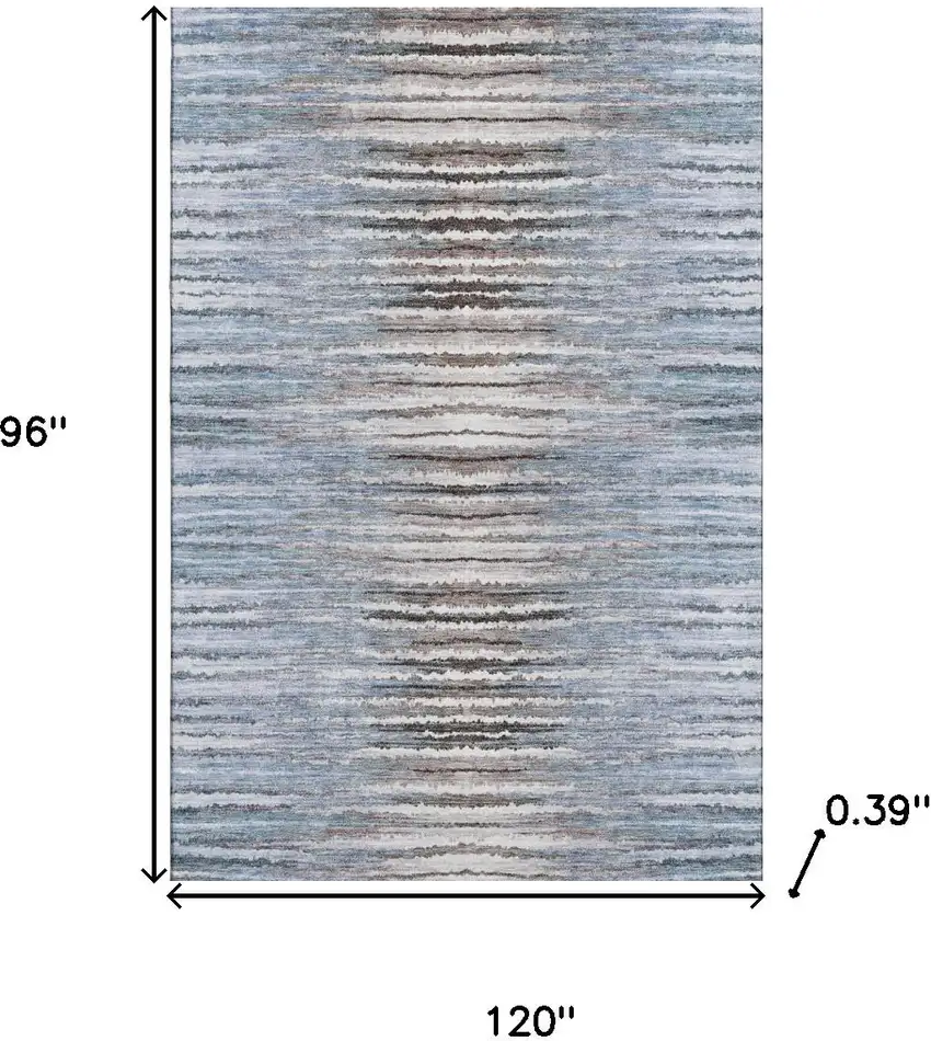 Sky Blue Coffee And Ivory Striped Washable Area Rug With UV Protection Photo 3