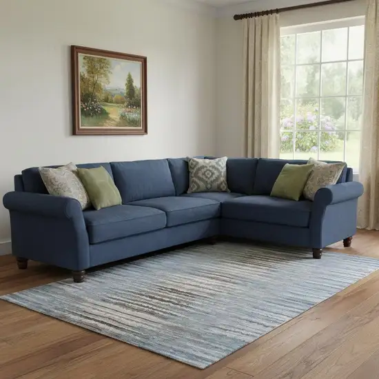 Sky Blue Coffee And Ivory Striped Washable Area Rug With UV Protection Photo 1