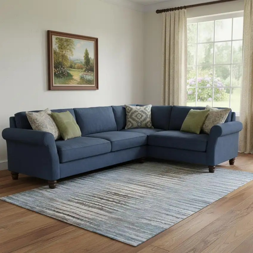 Sky Blue Coffee And Ivory Striped Washable Area Rug With UV Protection Photo 1