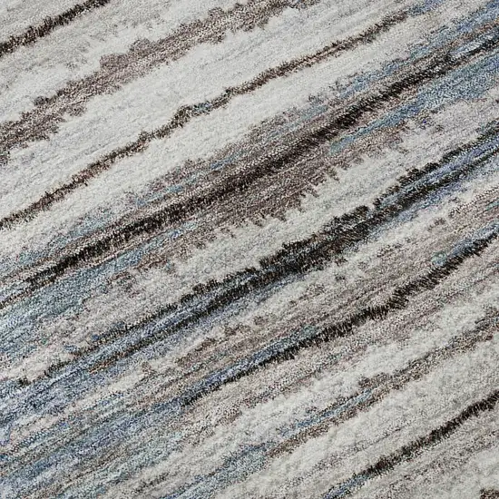 Sky Blue Coffee And Ivory Striped Washable Area Rug With UV Protection Photo 1