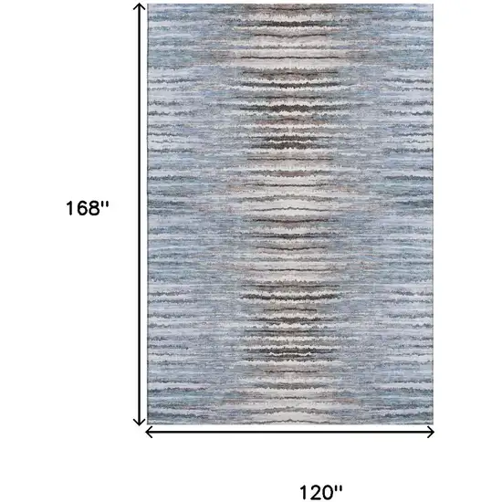 Sky Blue Coffee And Ivory Striped Washable Area Rug With UV Protection Photo 3