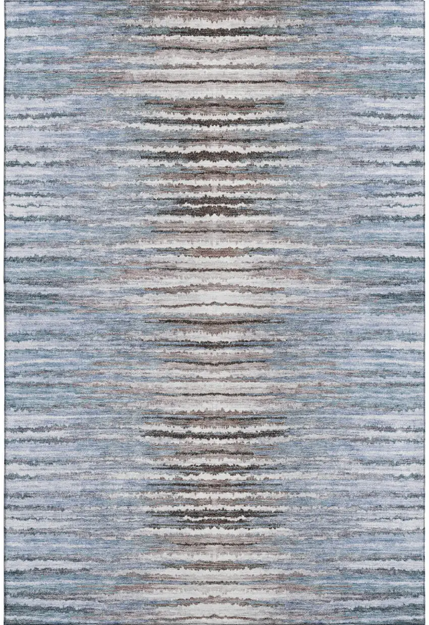 Sky Blue Coffee And Ivory Striped Washable Area Rug With UV Protection Photo 5