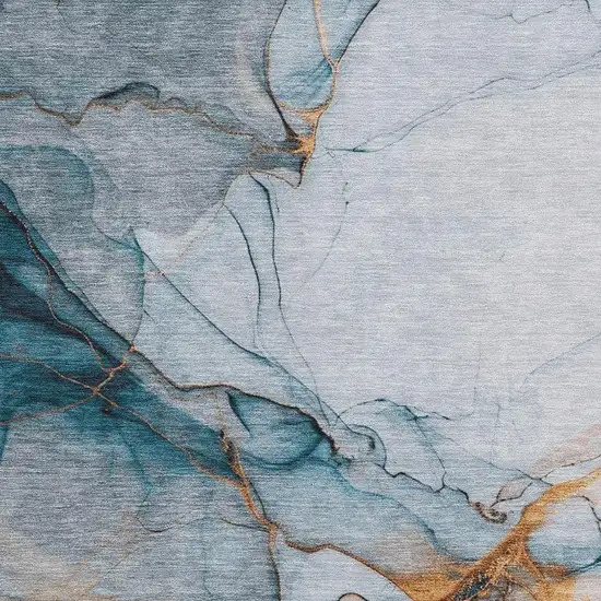 Sky Blue Copper And Ivory Abstract Washable Area Rug With UV Protection Photo 2