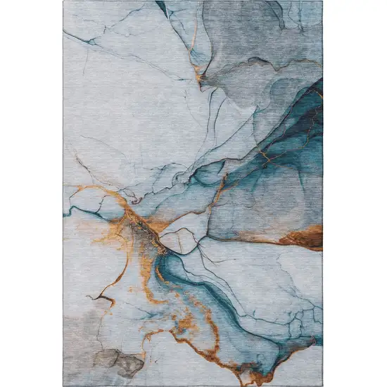 Sky Blue Copper And Ivory Abstract Washable Area Rug With UV Protection Photo 3