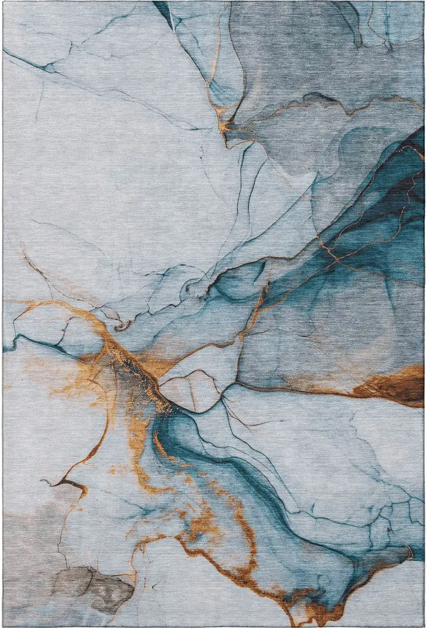 Sky Blue Copper And Ivory Abstract Washable Area Rug With UV Protection Photo 3