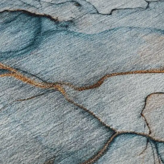 Sky Blue Copper And Ivory Abstract Washable Area Rug With UV Protection Photo 9